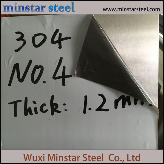 4X8 4x10 5x10 Surface No.4 Hairline Inox Plate 304 Stainless Steel Plate with Plastic Film
